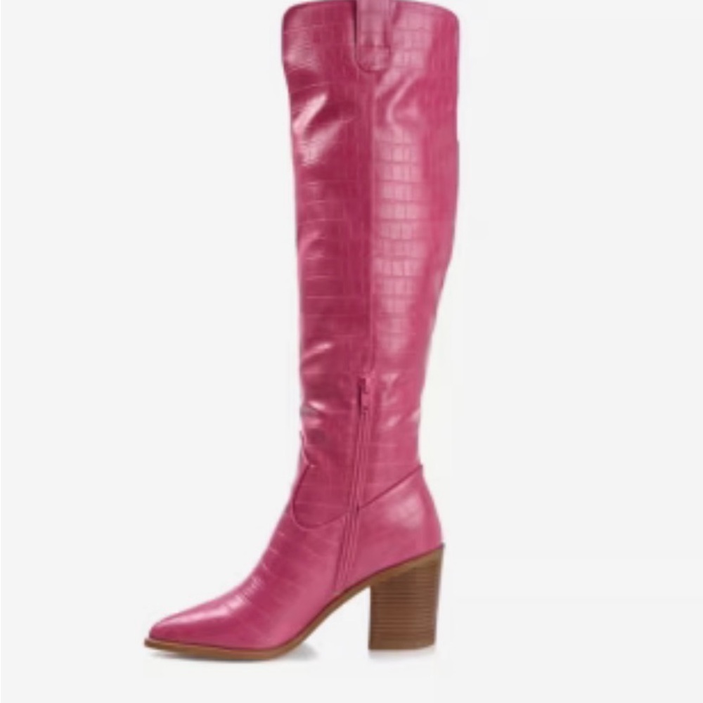 Journey Pink Therese Knee-High Croc-Embossed Boots size 11 wide calf - Picture 4 of 10